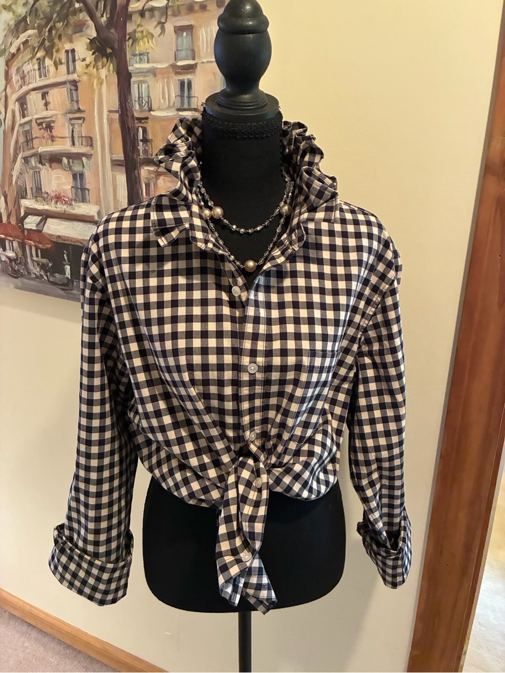 J. Crew Black and White Gingham Button-Down Shirt